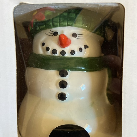 Holiday Snowfolk Salt & Pepper Shaker Set And Candle Holder NIB - Picture 8 of 10